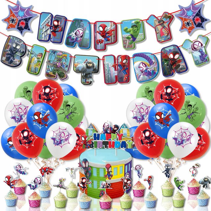 Oro Party Zestaw balonowych dekoracji urodzinowych Spider Man Hulk