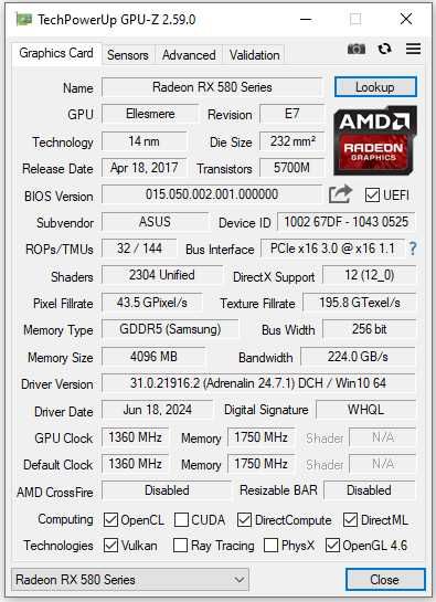 Asus Dual RX 580 OC 4 GB