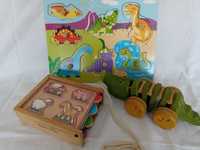 Zabawki drewniane układanki zwierzątka krokodyl na sznurku