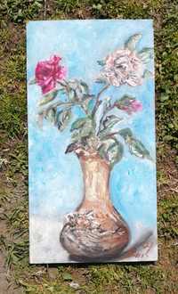 Obraz olej na dykcie kwiaty róże 40x21 cm