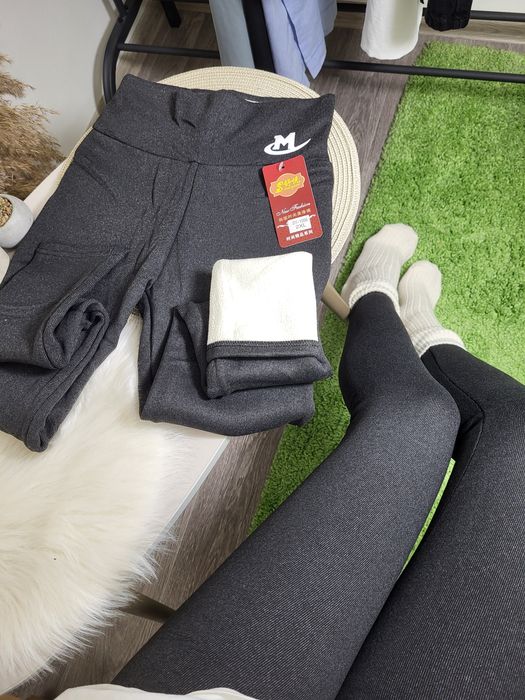 Якісні лосини в рубчик на білому флісі, лосіни термо теплі зимові