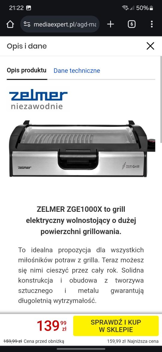 Grill elektryczny ZELMER ZGE1000X