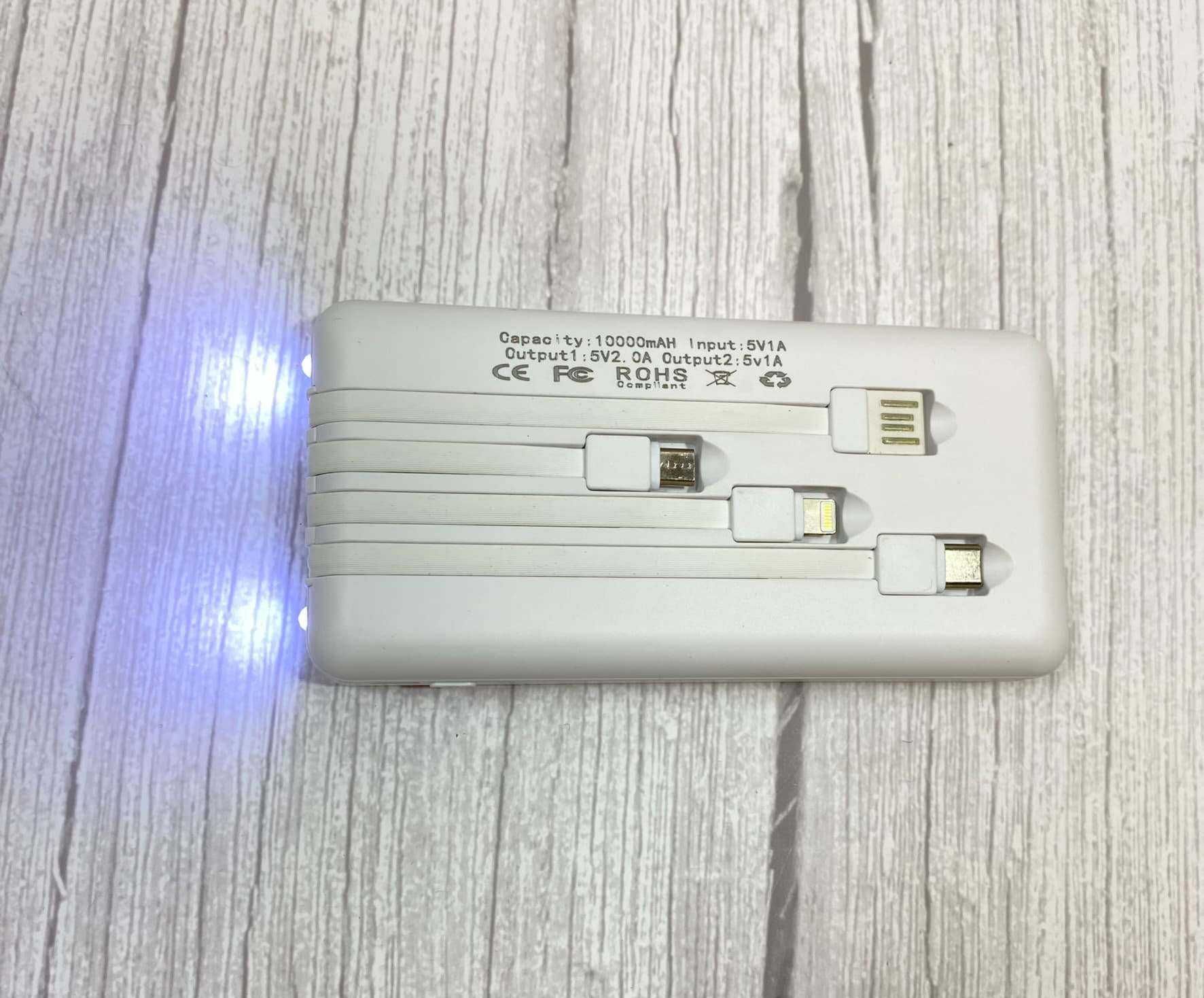 Повербанк 10000 USB type-c, ліхтарик, сонячна панель, з кабелями
