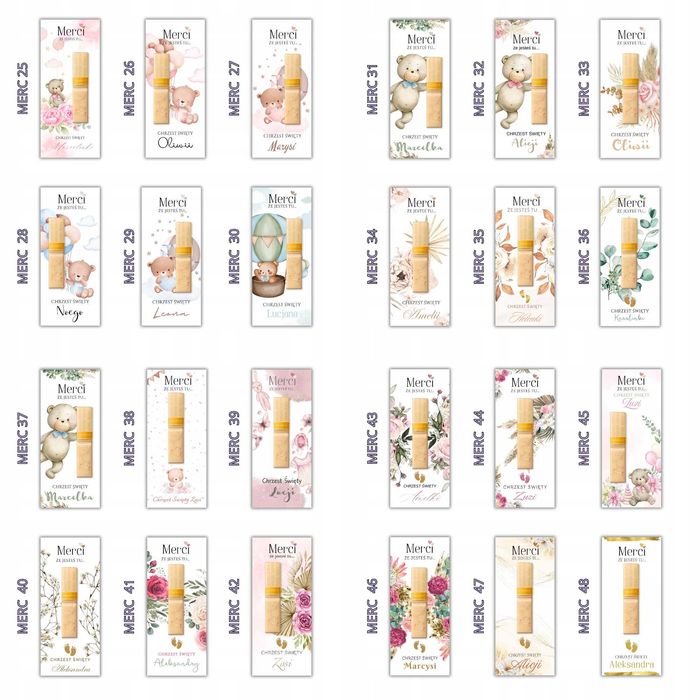 Podziękowania Merci Chrzest Święty 6 sztuk 48 wzorów