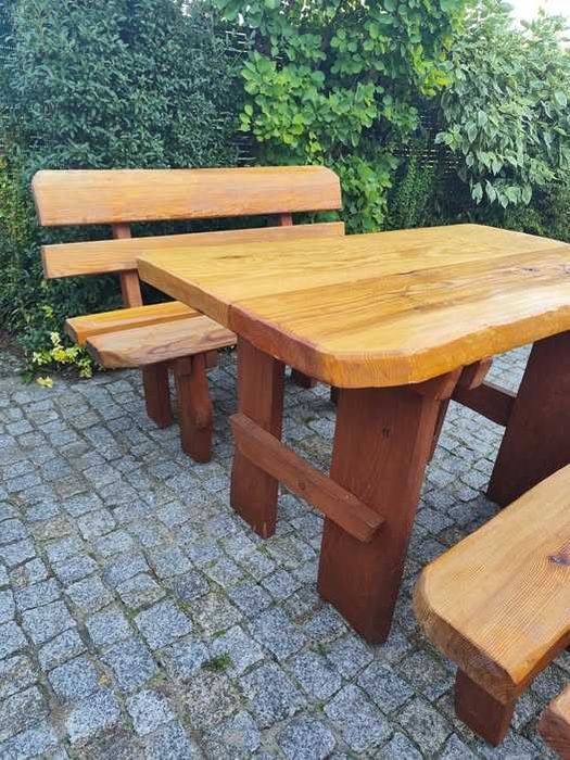 Drewniany komplet 2x ławka, stół, szer 120cm, solidne, gr 53mm, OKAZJA