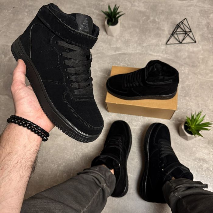 Топ ціна тижня! Чоловічі зимові кросівки на хутрі| Чорні з ремінцем