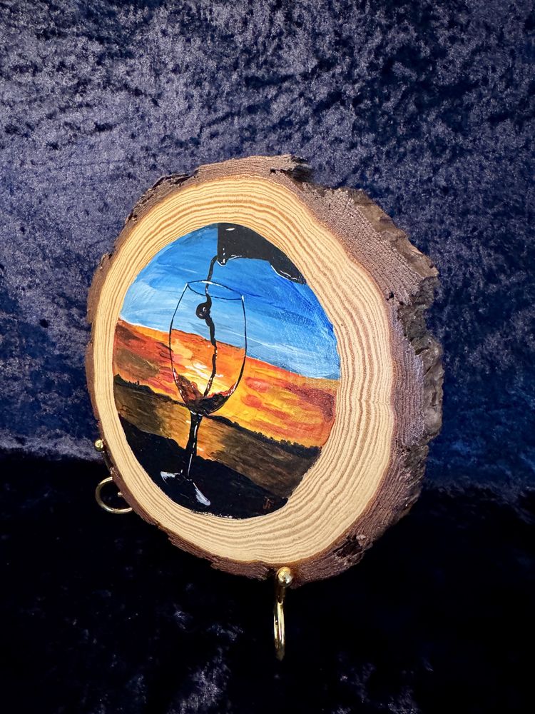 Copo de Vinho ao Pôr do Sol – Arte em Madeira Pintada à Mão