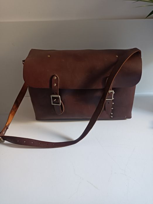 Torba skórzana Rzemienna) kolejowa z lat 60 tych.Angila.