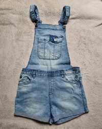 Spodnie ogrodniczki / krótkie spodenki na szelkach, jeans, r. 164