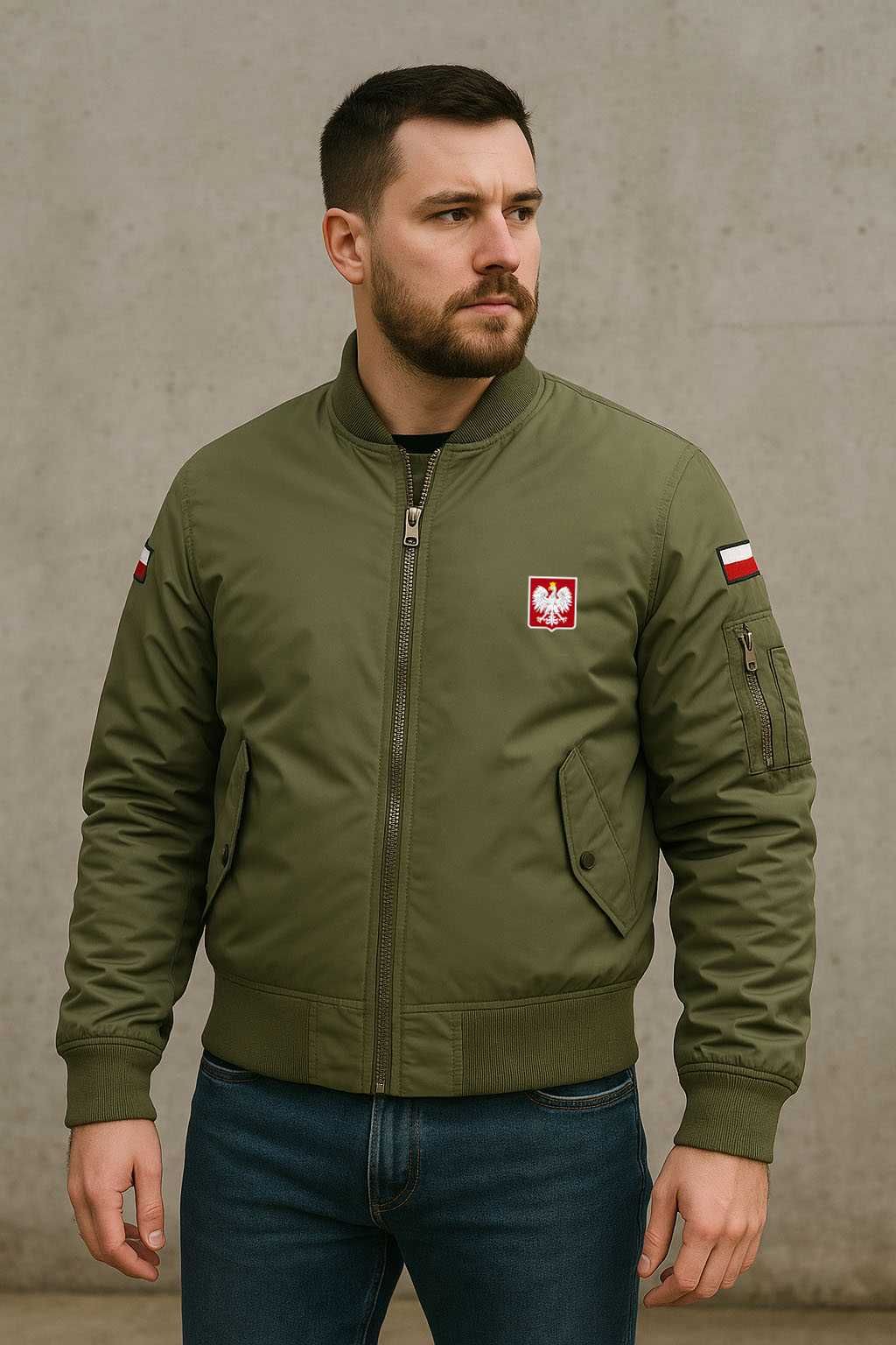 Kurtka Pilotka MA-1 Flyers Olive Lekka, Dwustronna Godło Polska