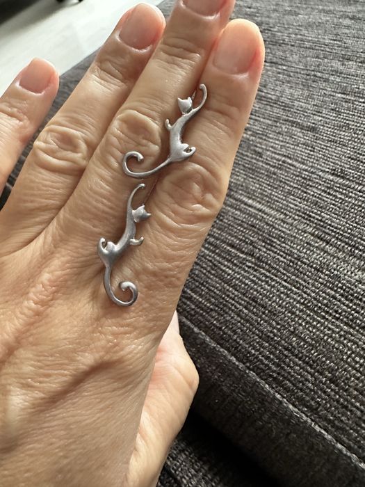 Срібло набір КОТИКИ сережки  кульчики кільце