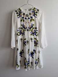 Asos piękna biała haftowana krótka sukienka w kwiaty 36 S