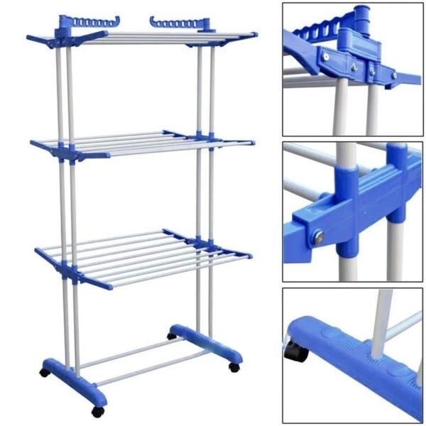 Сушилка для белья напольная Tiers Garment Rack With Wheels Синяя