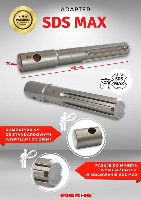 Adapter Max wiertnica świder gleba studnia słupki