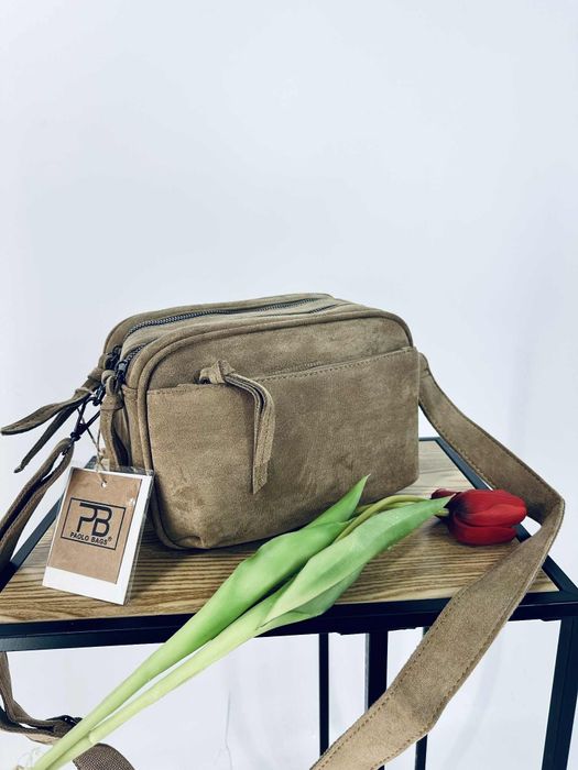 Nowa zamszowa torebka damska listonoszka khaki taupe beż