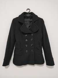 Płaszcz zimowy wełniany czarny krótki bez kaptura elegancki