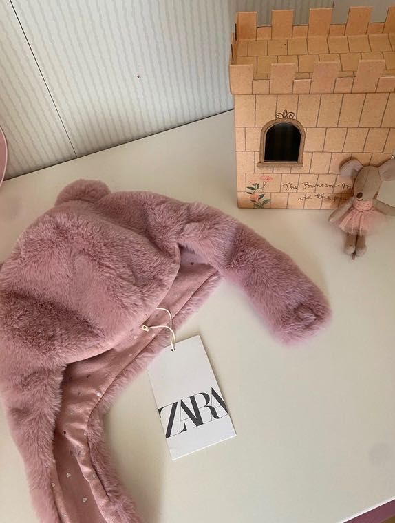 Zara czapka miś uszy dla dziewczynki różowa Siwiec