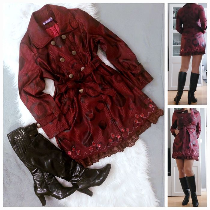 Plaszcz vintage, gotyk, lolita (?) mieniący w kolorach: burgund, czerń