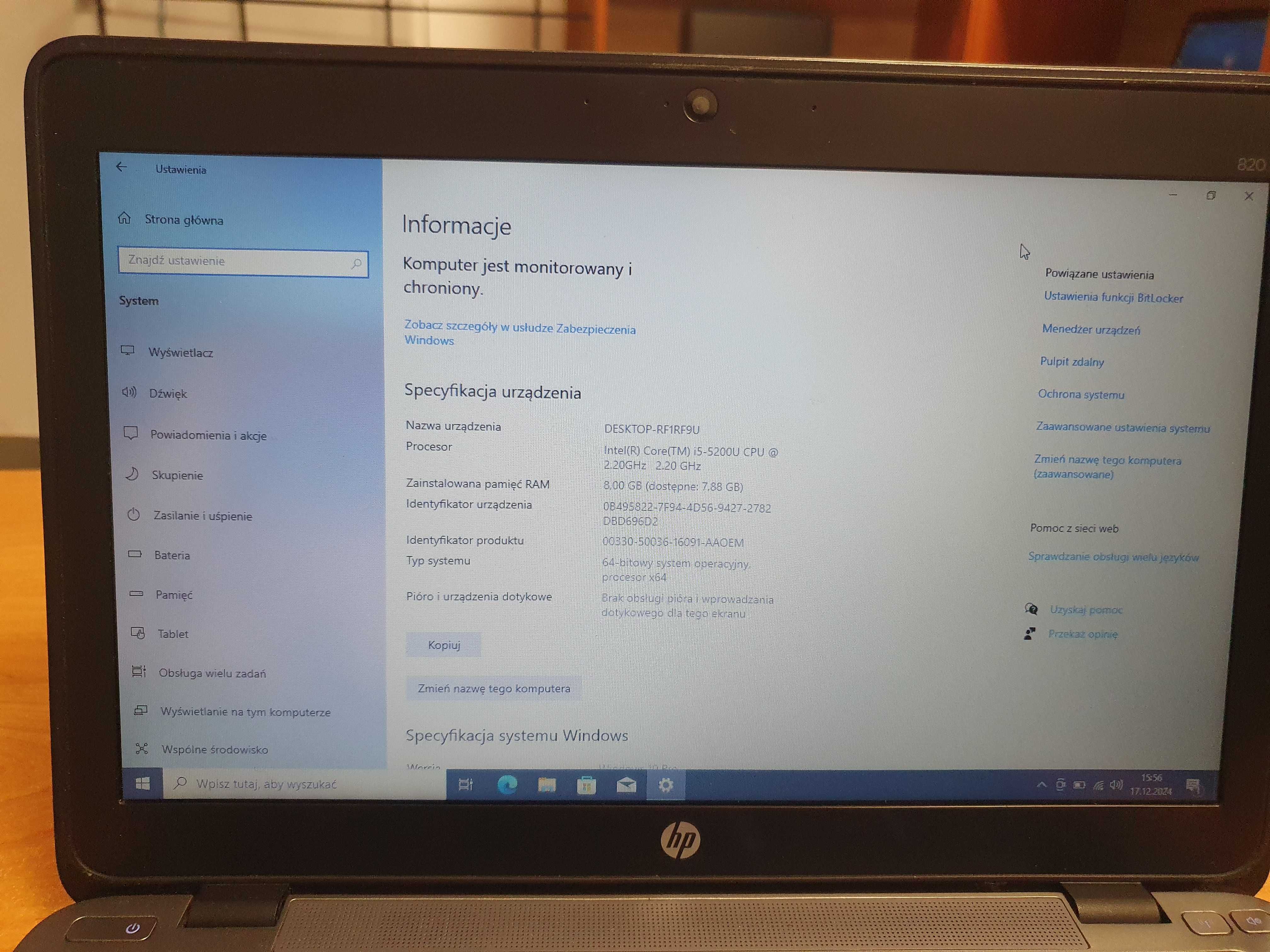HP 820 G2 i5 4x2,2GHz 8GB SSD 128GB Intel HD 12,5" W11 mały poręczny