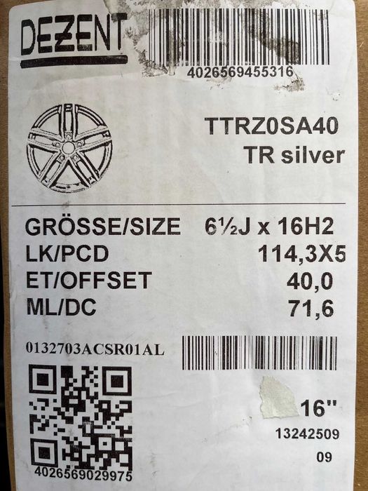 4 felgi DEZENT TR silver 16" roz 5x114,3 ET 40 AURIS COROLLA CEE'D i30
