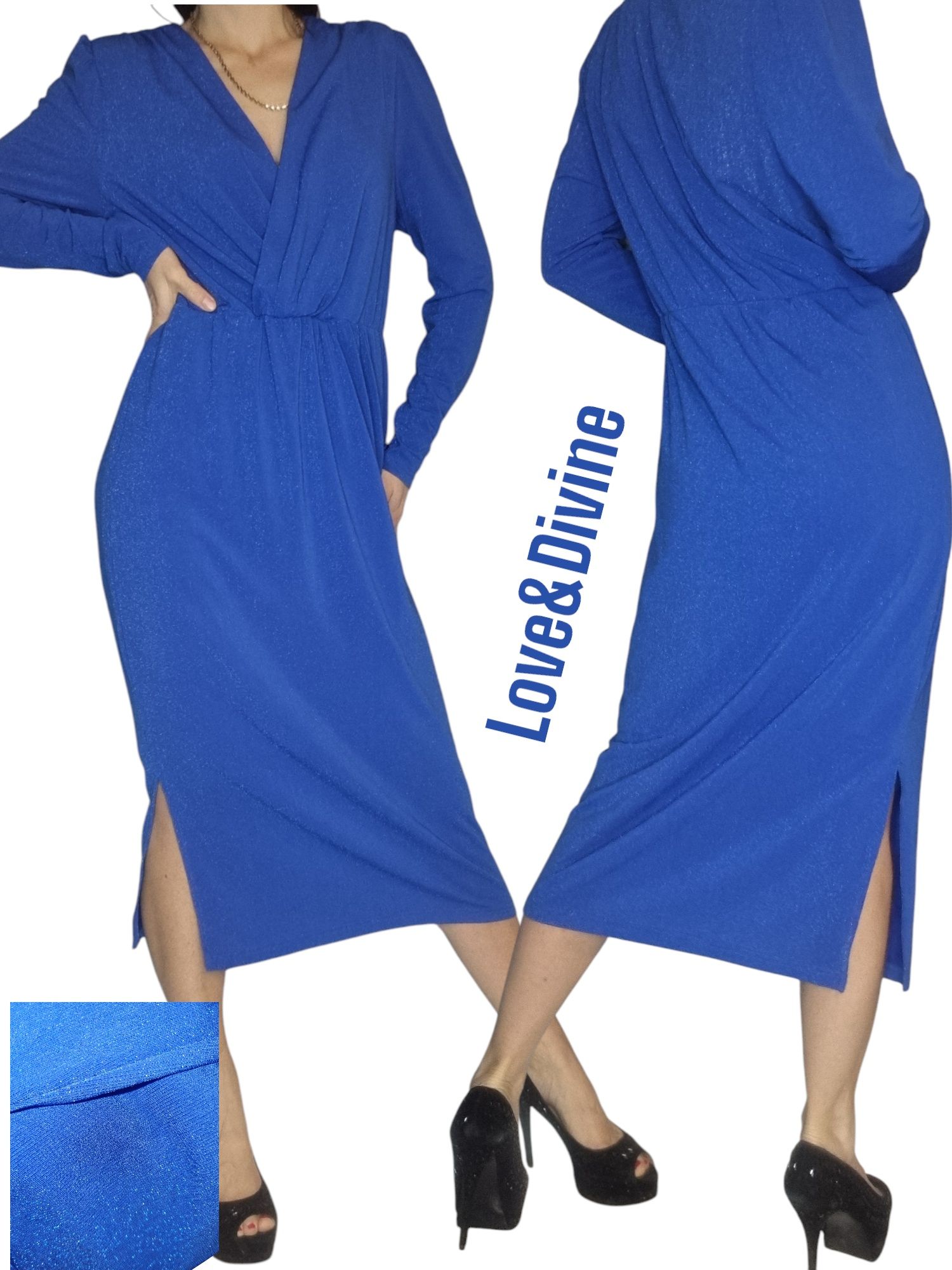 Zjawiskowa błyszcząca kobaltowa sukienka love&divine rozmiar L 40