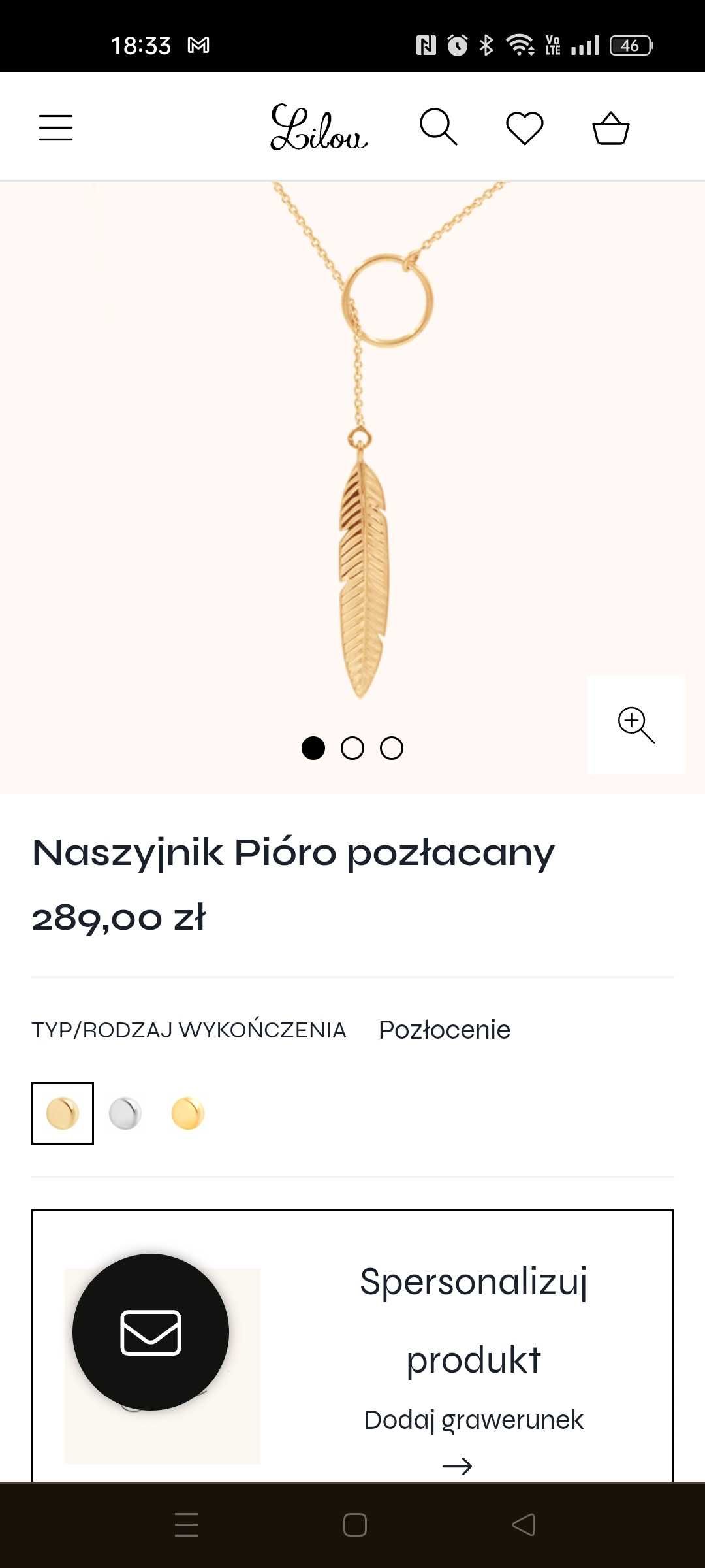 Biżuteria Lilou naszyjnik, bransoletka piórko i torebka zestaw