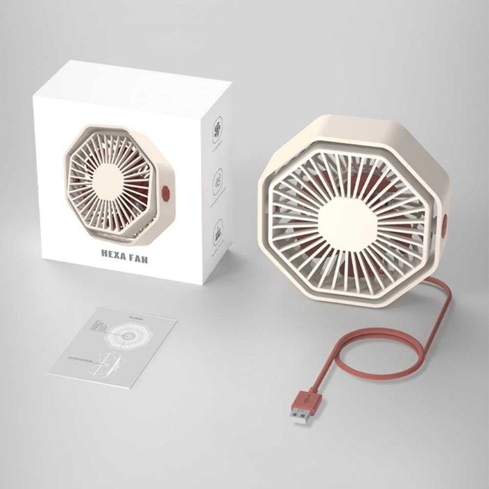 Wentylator USB, mini wentylator 360° 3 prędkości cichy sześciokątny