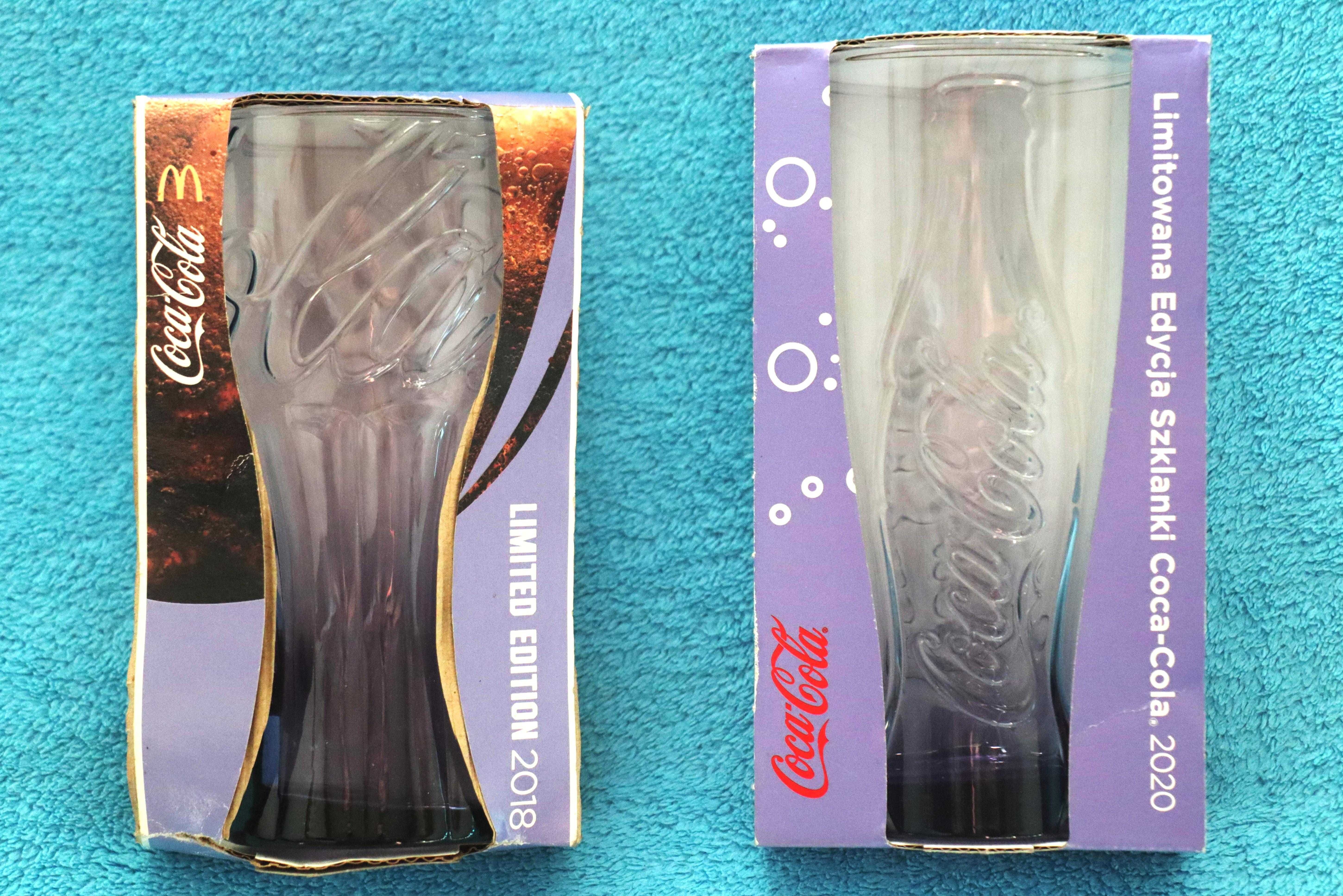 Szklanki Coca-Cola 2018 i 2020 Edycja limitowana fioletowa 2 sztuki