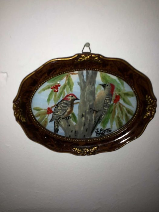 quadro mini oval com passaros