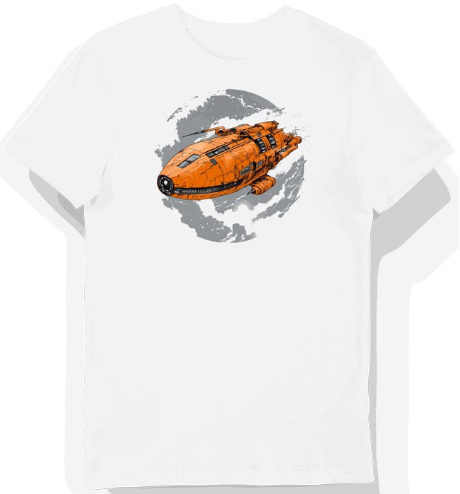 Koszulka męska biała z motywem kosmicznego frachtowca M