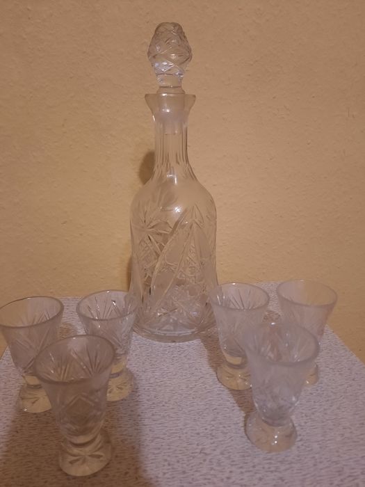 Komplet kryształowa karafka z kieliszkami PRL