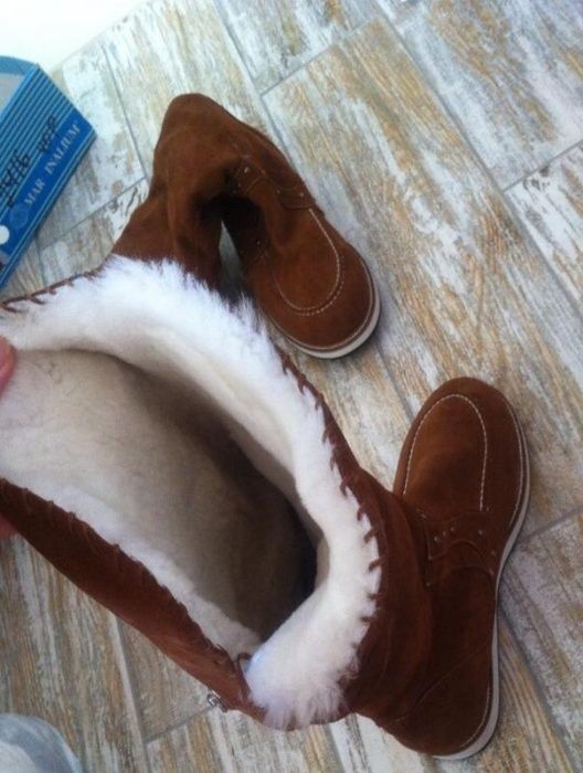 Высокие зимние сапоги угги из натуральной замши и натурального меха 40