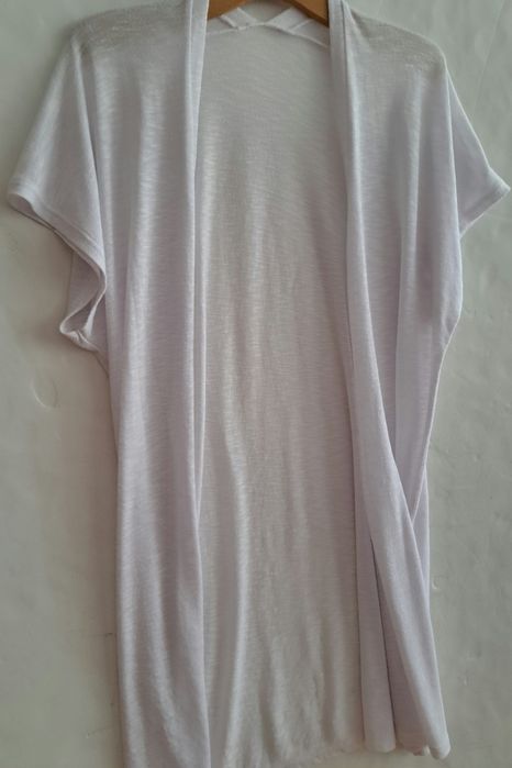 Kardigan Biały Lekki, Letni, Krótki Rękaw, Narzutka, Roz. L/XL