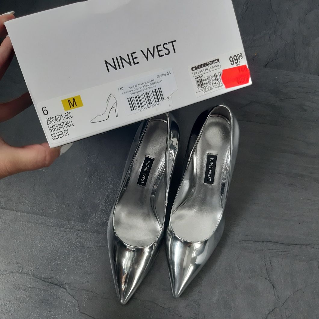 Szpilki srebrne lustro NINE WEST 36 nowe lustrzane czółenka