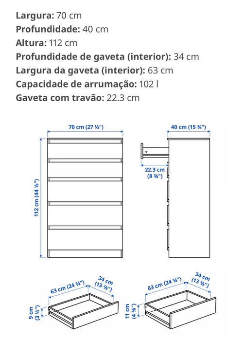 Comoda branca e mesa cabeceira IKEA KULLEN