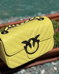 Жіночі шкіряні сумки стьогані з пташками pinko Італія сумочки кожаные
