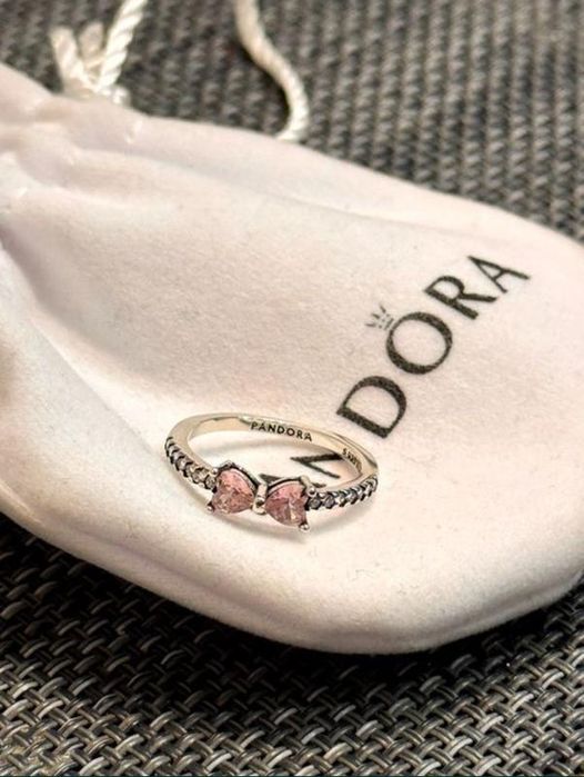 Жіноча срібна каблучка pandora рожевий бантик розмір 15 16 17 18