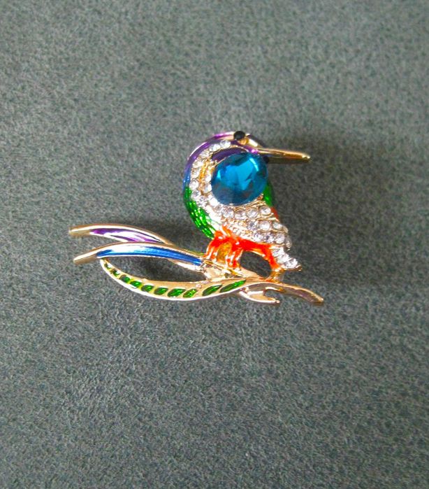 Alfinete / Broche / Pregadeira Passaro de Pedras Azuis NOVO