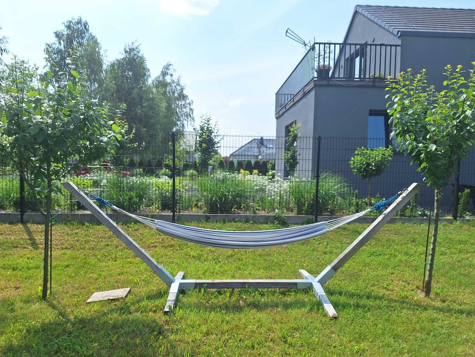 Solidny hamak ogrodowy ze stelazem, kompletny