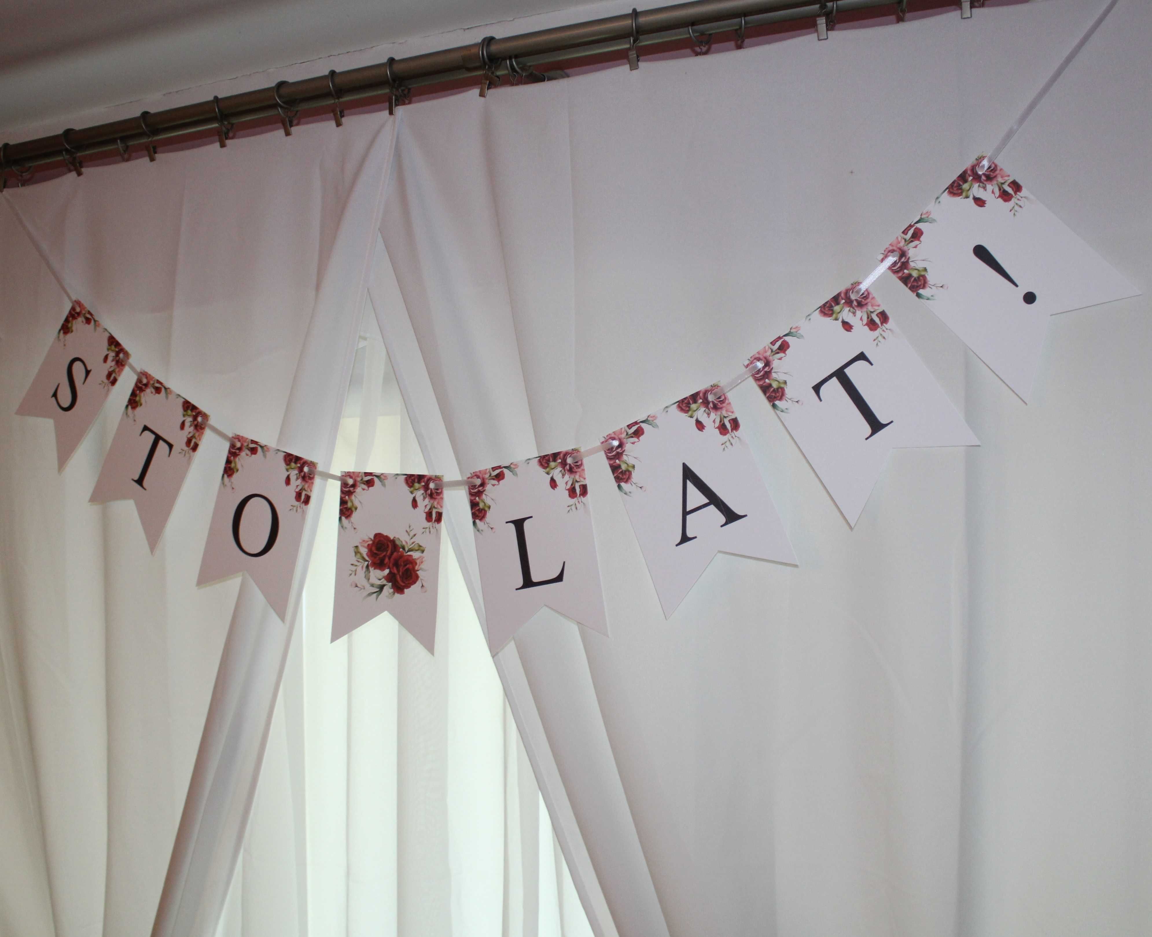 Girlanda banner na urodziny kwiaty bordowe róże Sto Lat! urodzinowa
