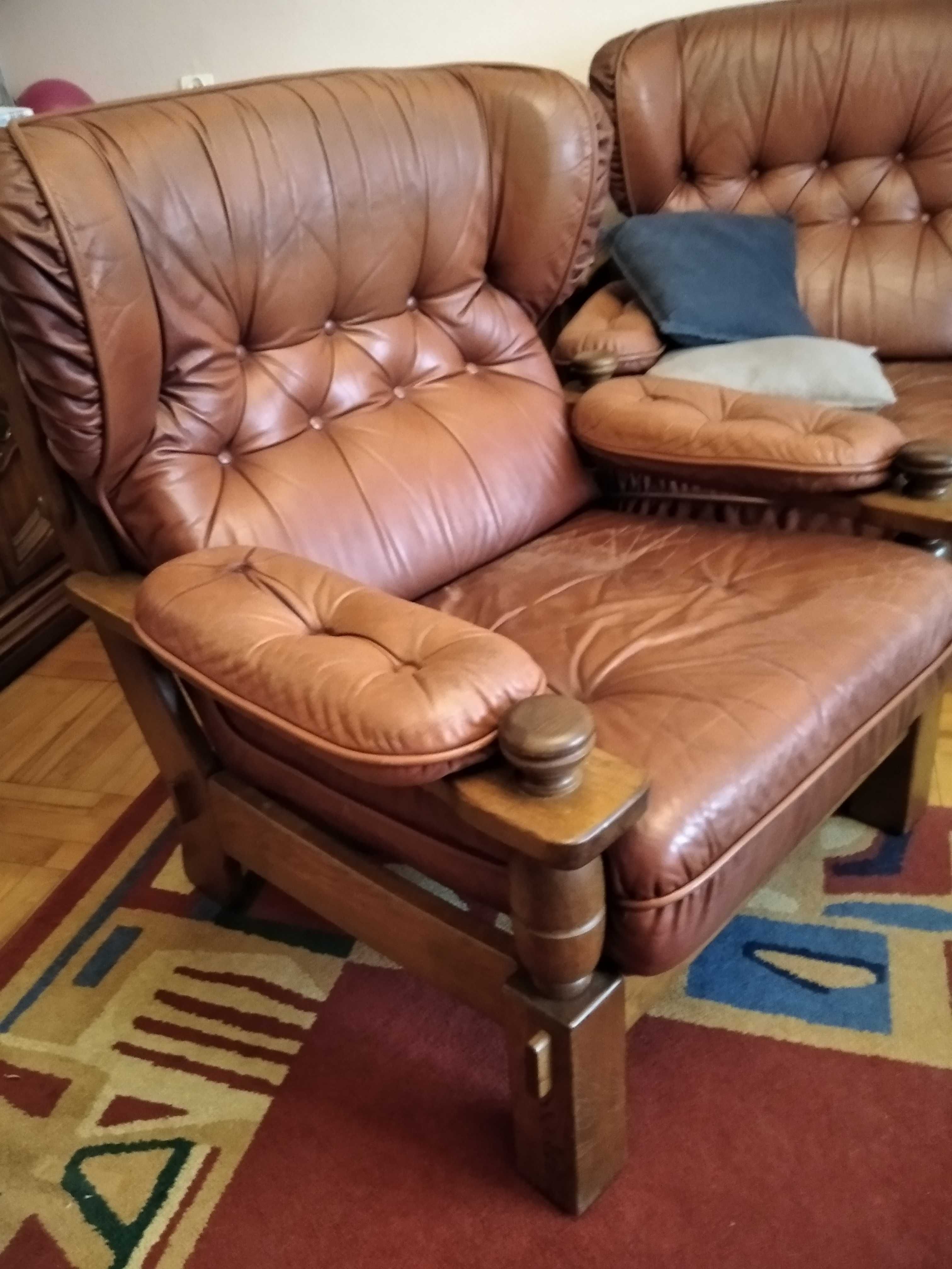 Komplet skórzany, kanapa i fotele