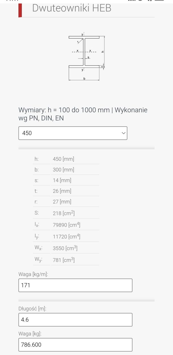 Profil H dwuteownik HEB 450 długość 4,6m