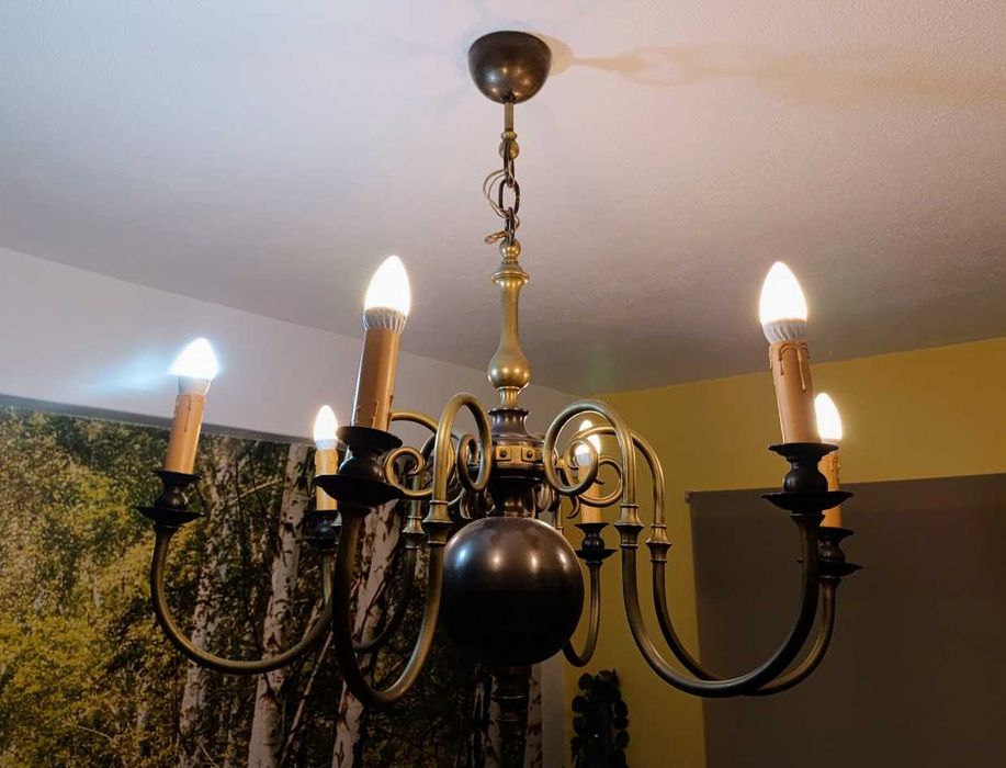 Candeeiro de teto suspenso antigo latão de 6 lumes