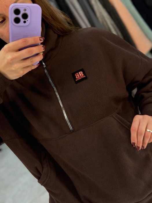 Женская кофта флиска Balenciaga зимняя флис POLAR с карманом кенгуру