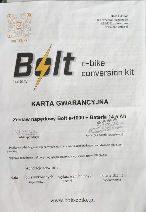 Rower elektryczny , zestaw Bolt -e1000