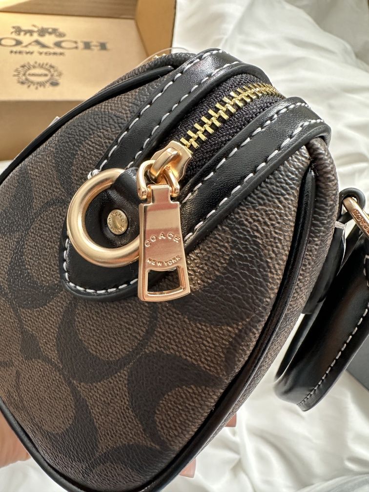 Сумка женская Coach Rowan Brown Satchel In Signature Canvas 17×12см