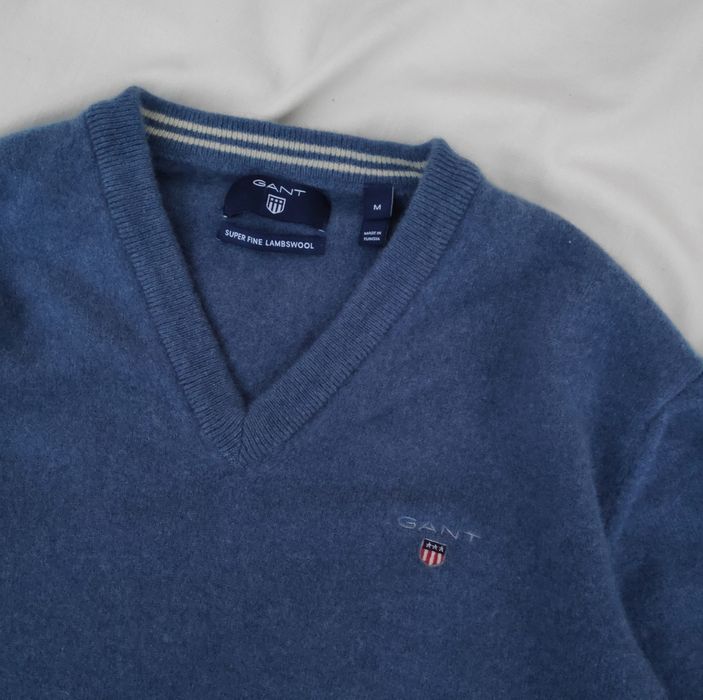Синій вовняний светр з вишитим лого Gant джемпер вовна шерсть вінтаж