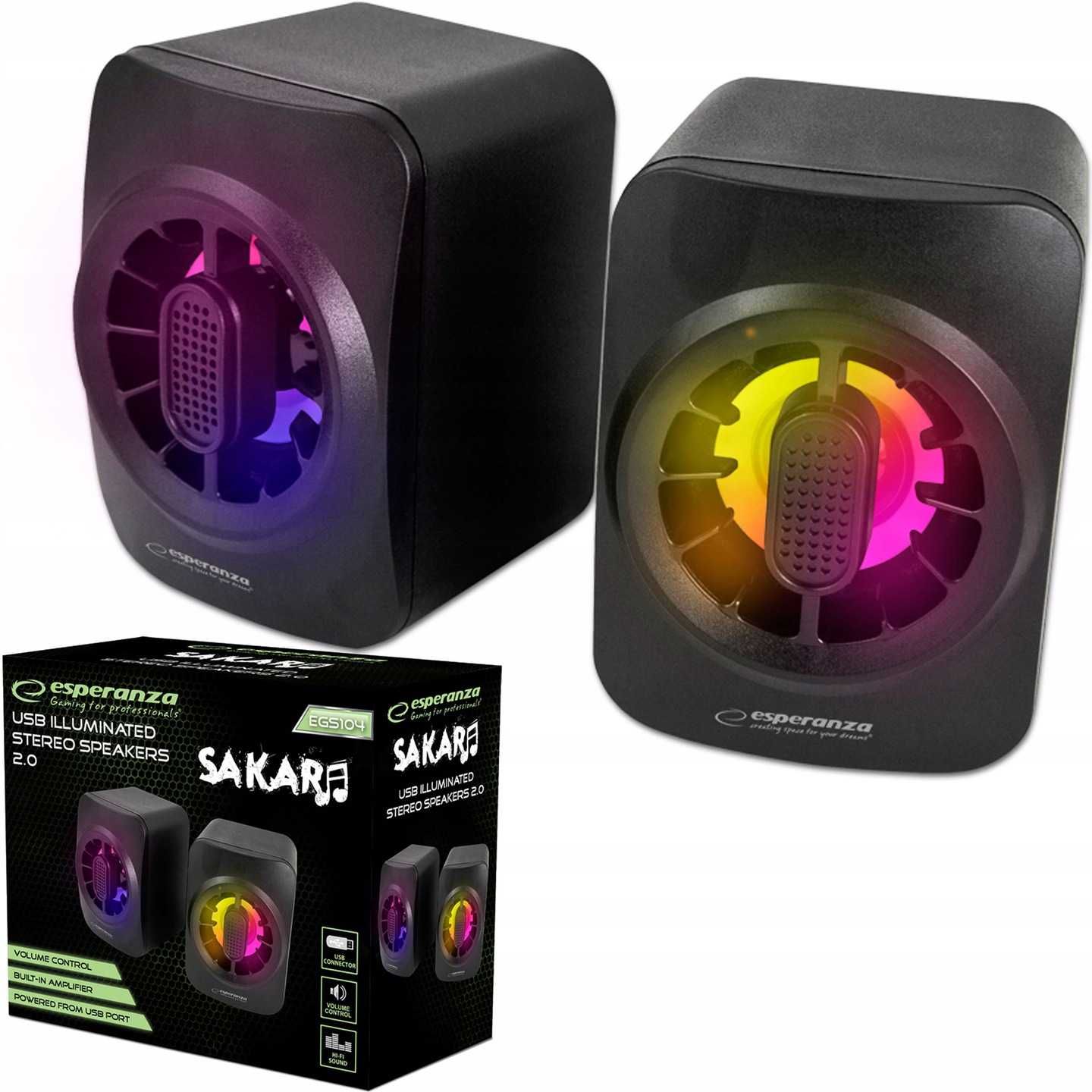 Esperanza głośniki 2.0 usb led rainbow sakara