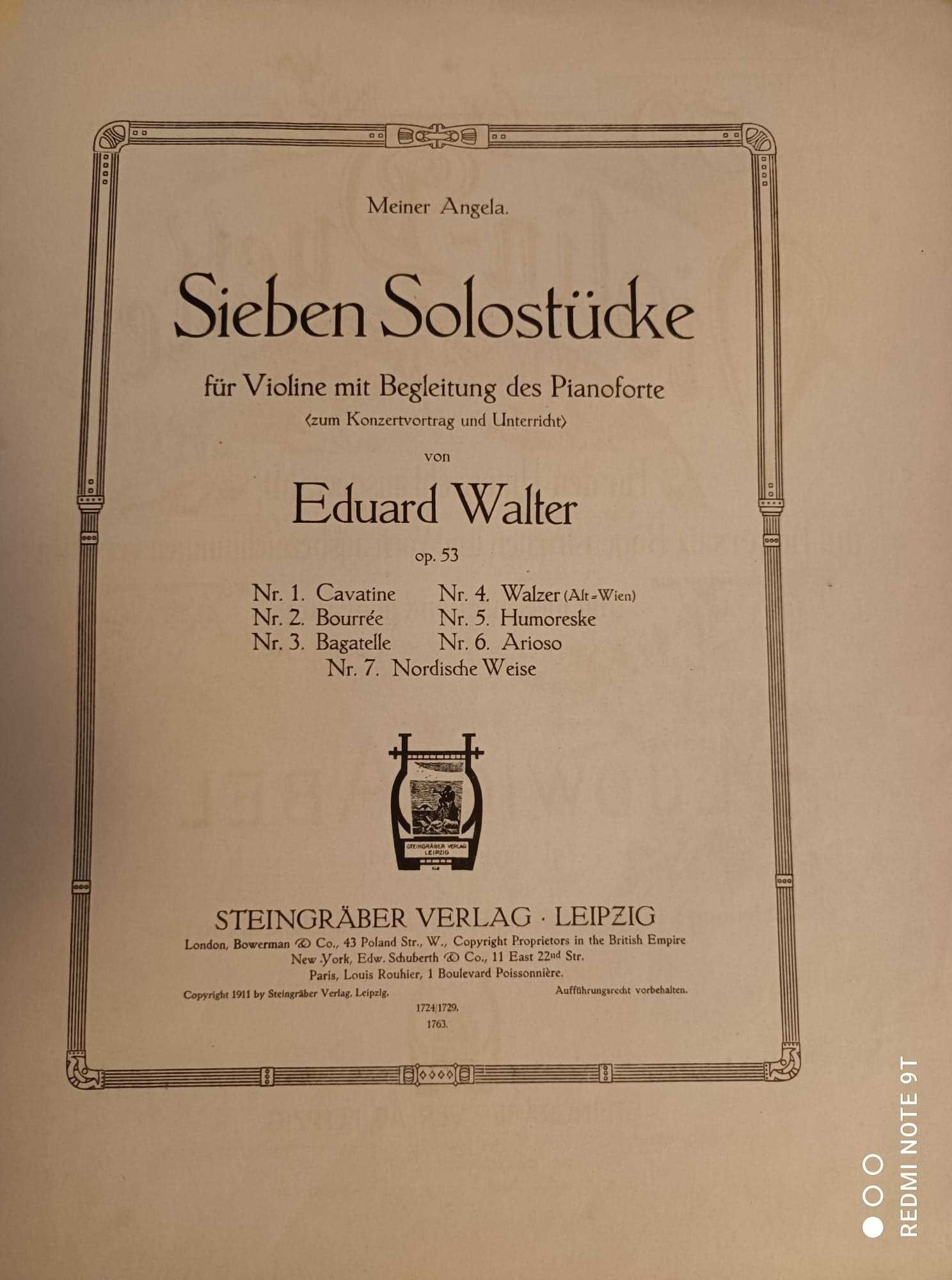 Nuty na skrzypce i fortepian Eduard Walter Siedem utworów op.53