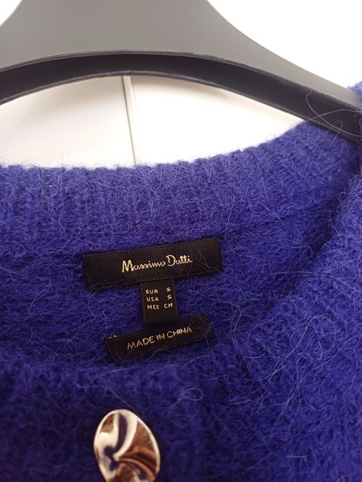 Massimo Dutti wełniany sweter wełna alpaka krótki rękaw złote guziki